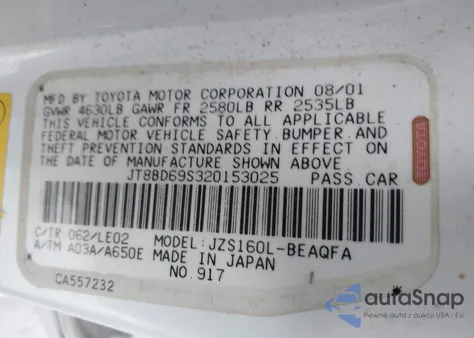 2002 Lexus Gs 300 from USA, damaged, VIN JT8BD69S320153025